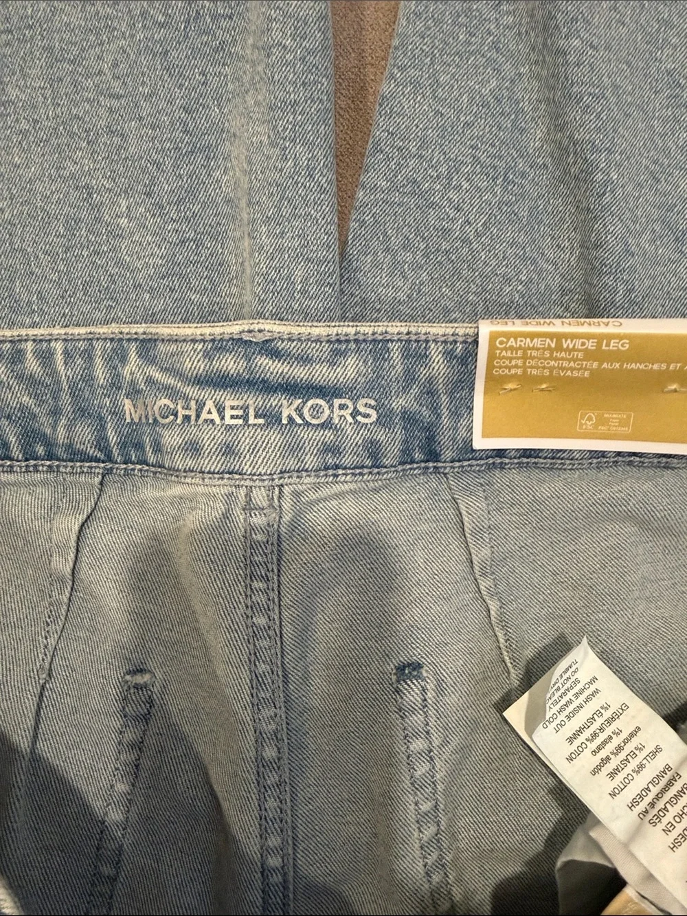 NWT Michael Kors “Carmen” wide leg  Faded Light Blue Denim Jeans